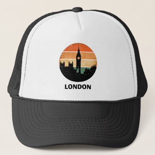 Vintage London Sunset Cityscape Travel Souvenir Trucker Hat