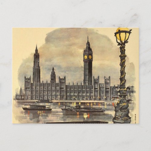 Vintage London Travel Big Ben Parliament Postcard