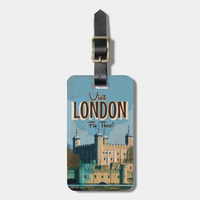 Vintage London Travel Poster Luggage Tag (Front Vertical)