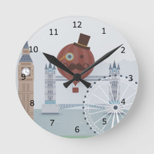 Vintage London Travel Scene Round Clock