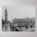 Vintage London 1904 street scene, Westminster Bridge, Big Ben poster