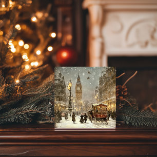 Vintage London Winter Christmas Cityscape Holiday Card