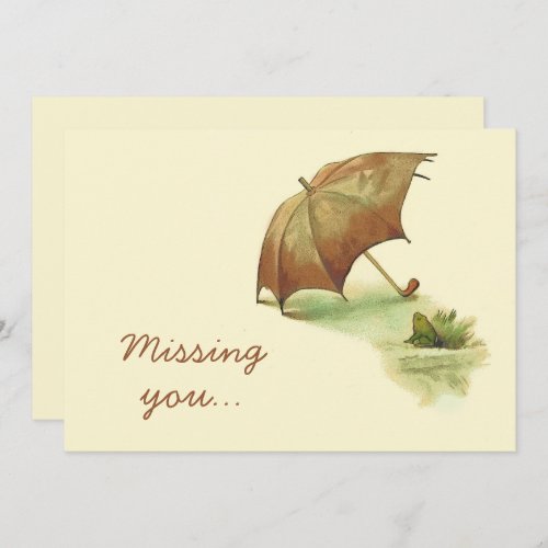 Vintage Lonely Frog with Umbrella Missing You  Card