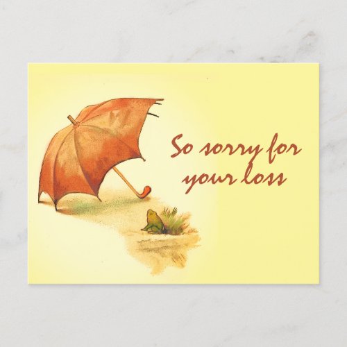 Vintage Lonely Frog with Umbrella Sympathy Postcard