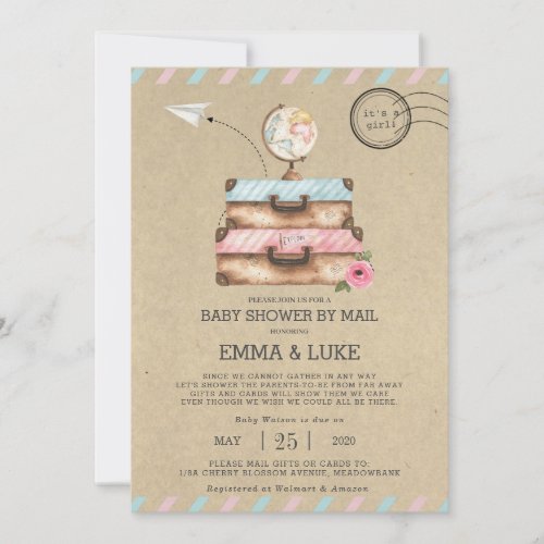 Vintage Long Distance Baby Shower by Mail Suitcase Invitation