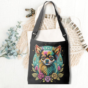 Vintage Long Haired Chihuahua cute dog Crossbody Bag