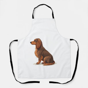 Vintage Long Haired Dachshund Back View Dog Illust Apron