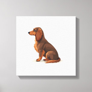 Vintage Long Haired Dachshund Back View Dog Illust Canvas Print