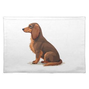 Vintage Long Haired Dachshund Back View Dog Illust Cloth Placemat