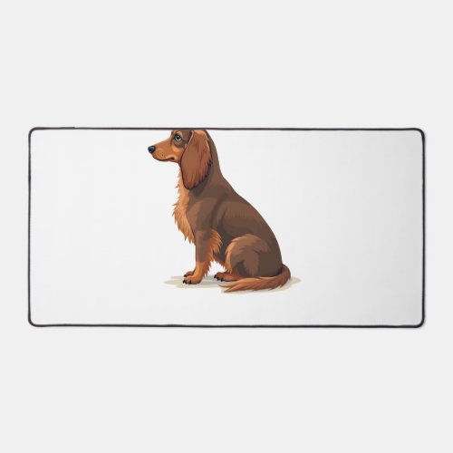 Vintage Long Haired Dachshund Back View Dog Illust Desk Mat