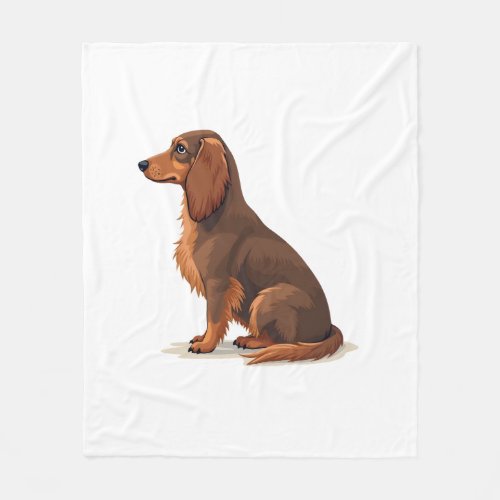 Vintage Long Haired Dachshund Back View Dog Illust Fleece Blanket