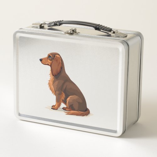 Vintage Long Haired Dachshund Back View Dog Illust Metal Lunch Box