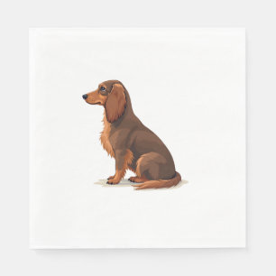 Vintage Long Haired Dachshund Back View Dog Illust Napkins