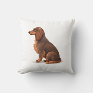 Vintage Long Haired Dachshund Back View Dog Illust Throw Pillow