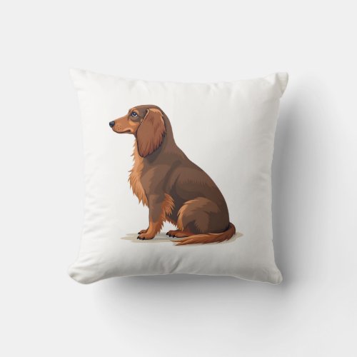 Vintage Long Haired Dachshund Back View Dog Illust Throw Pillow