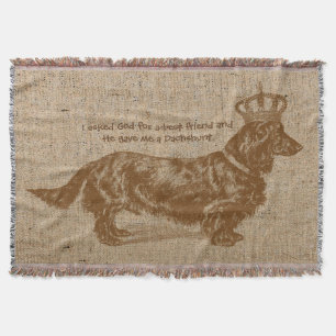Vintage Long-haired Dachshund Dog Personalized Throw Blanket
