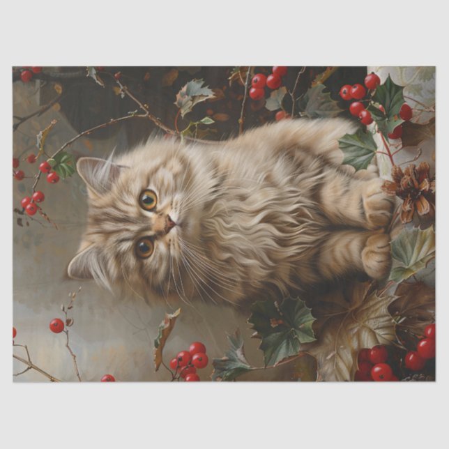 Vintage Long-Haired Kitten Painting Decoupage Tissue Paper (Front)
