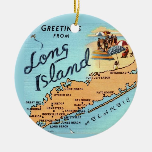 Vintage Long Island Map Ceramic Ornament (Front)