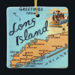 Vintage Long Island Map Ceramic Ornament<br><div class="desc">A colorfully illustrated,  vintage map of Long Island New York.  This is an old postcard repurposed on an ornament, </div>