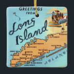 Vintage Long Island Map Ceramic Ornament<br><div class="desc">A colorfully illustrated,  vintage map of Long Island New York.  This is an old postcard repurposed on an ornament, </div>