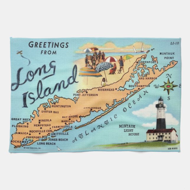 Vintage Long Island Map Kitchen Towel (Horizontal)
