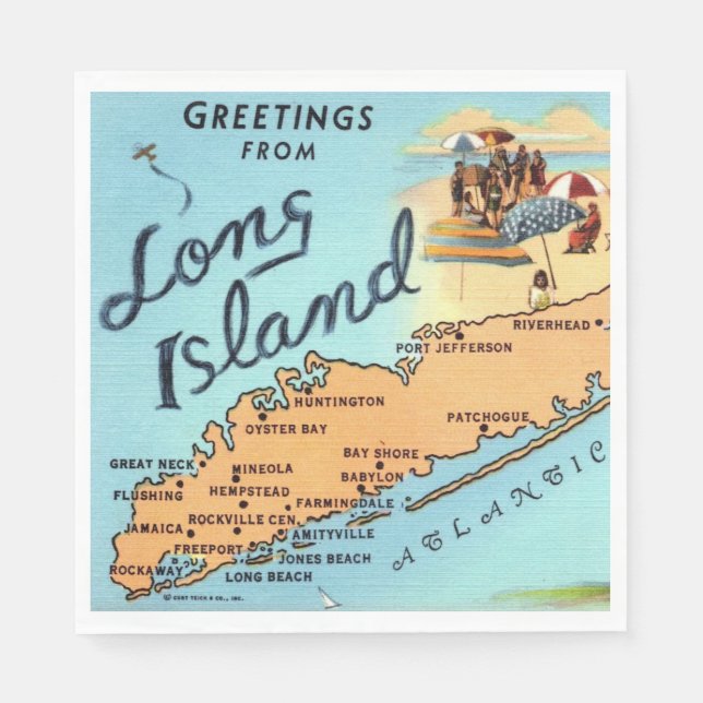 Vintage Long Island Map Napkins (Front)