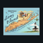 Vintage Long Island Map  Postcard<br><div class="desc">Colorfully illustrated,  vintage map of Long Island,  New York.  It's an old postcard repurposed now on a new postcard to use for any occasion.</div>