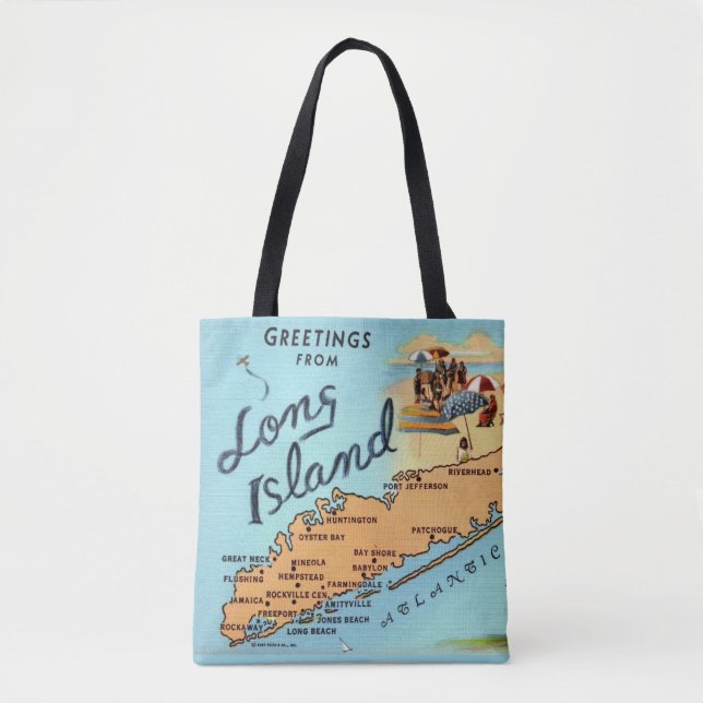 Vintage Long Island Map Tote Bag (Front)