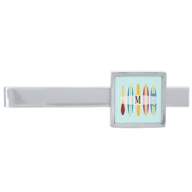 Vintage Longboards Monogram Silver Finish Tie Bar (Front)