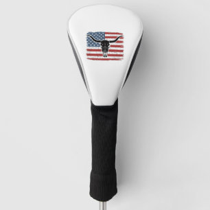 Vintage Longhorn Skull American Flag Vector Design Golf Head Cover