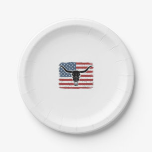 Vintage Longhorn Skull American Flag Vector Design Paper Plates