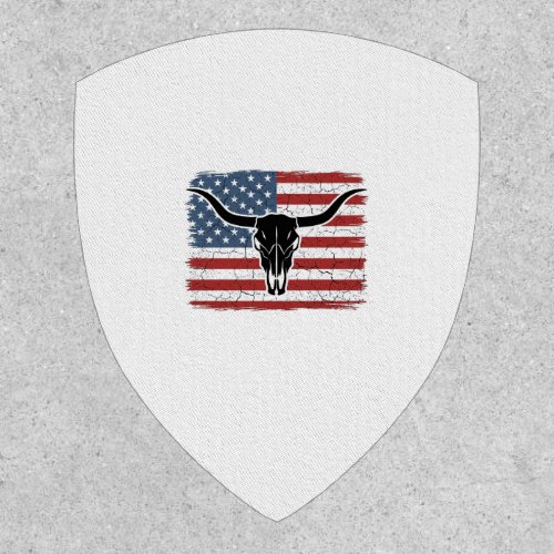 Vintage Longhorn Skull American Flag Vector Design Patch