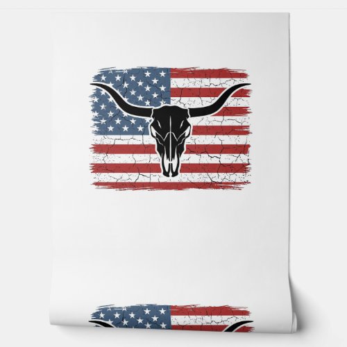Vintage Longhorn Skull American Flag Vector Design Wallpaper