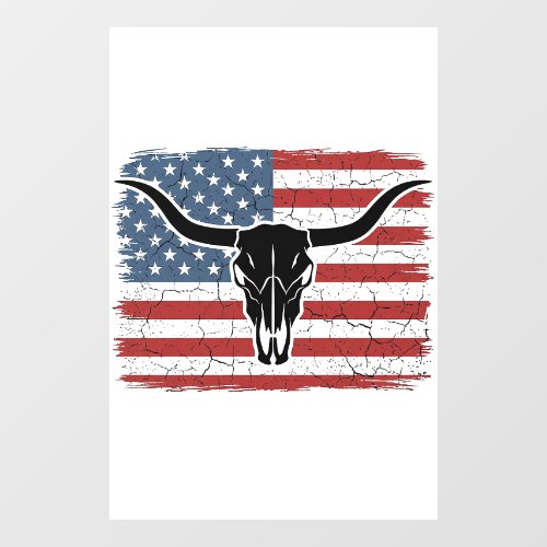 Vintage Longhorn Skull American Flag Vector Design Window Cling