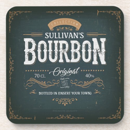 Vintage Look ADD NAME American Bourbon Whiskey Bar Beverage Coaster