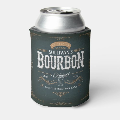 Vintage Look ADD NAME American Bourbon Whiskey Bar Can Cooler