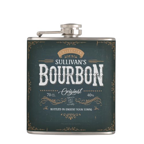 Vintage Look ADD NAME American Bourbon Whiskey Bar Flask