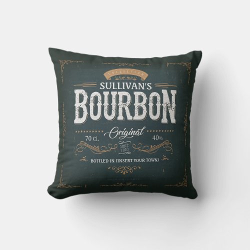 Vintage Look ADD NAME American Bourbon Whiskey Bar Throw Pillow