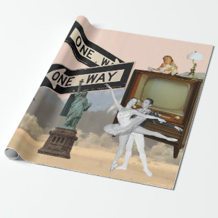 Vintage Look American Collage Wrapping Paper