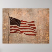 Vintage Faded American Flag State Names Words Poster