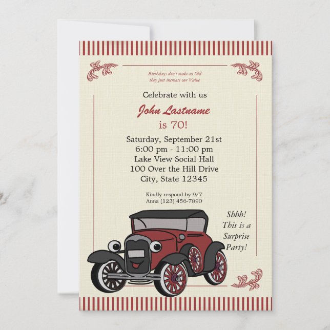 Vintage Look Antique Car Birthday Invite (Front)