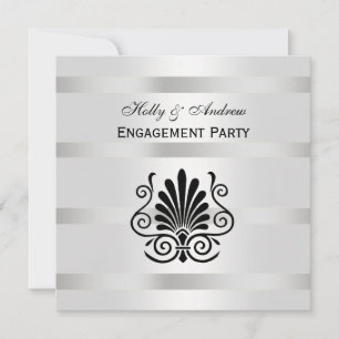 Vintage look Art Deco Plume Blk Wht SQ Engagement Invitation