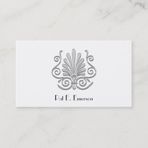 Vintage look art deco plume pattern 2 Silver BW Business Card