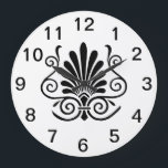 Vintage look art deco plume pattern black on white large clock<br><div class="desc">An elegant,  bold,   romantic vintage look art deco plume shaped design on a white background</div>
