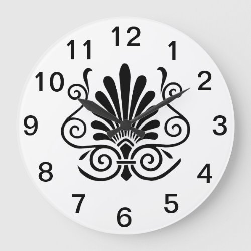 Vintage look art deco plume pattern black on white large clock