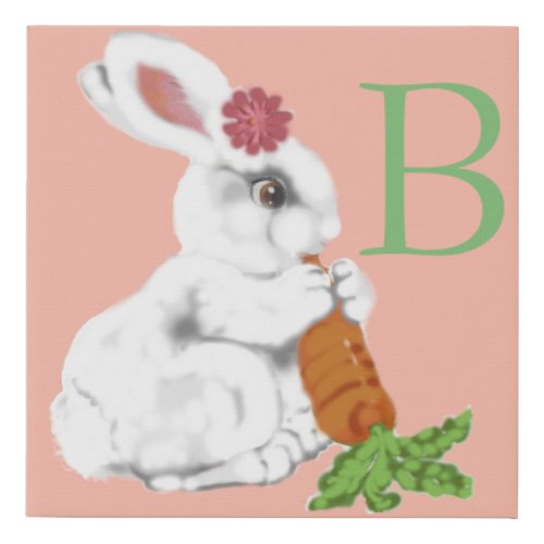 Vintage Look Baby Bunny Alphabet Letter Child Pink Faux Canvas Print