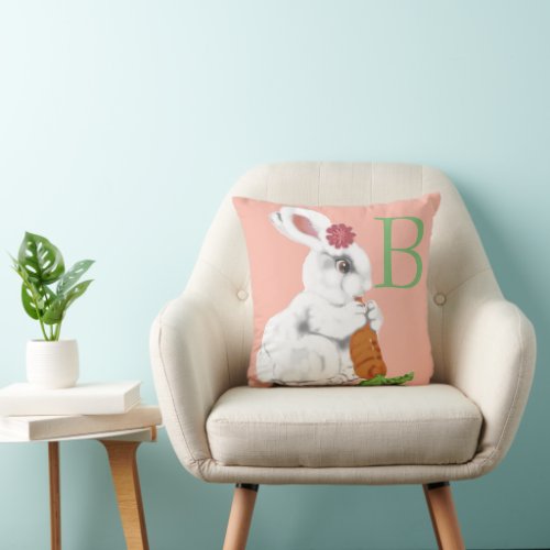 Vintage Look Baby Bunny Alphabet Letter Child Pink Throw Pillow