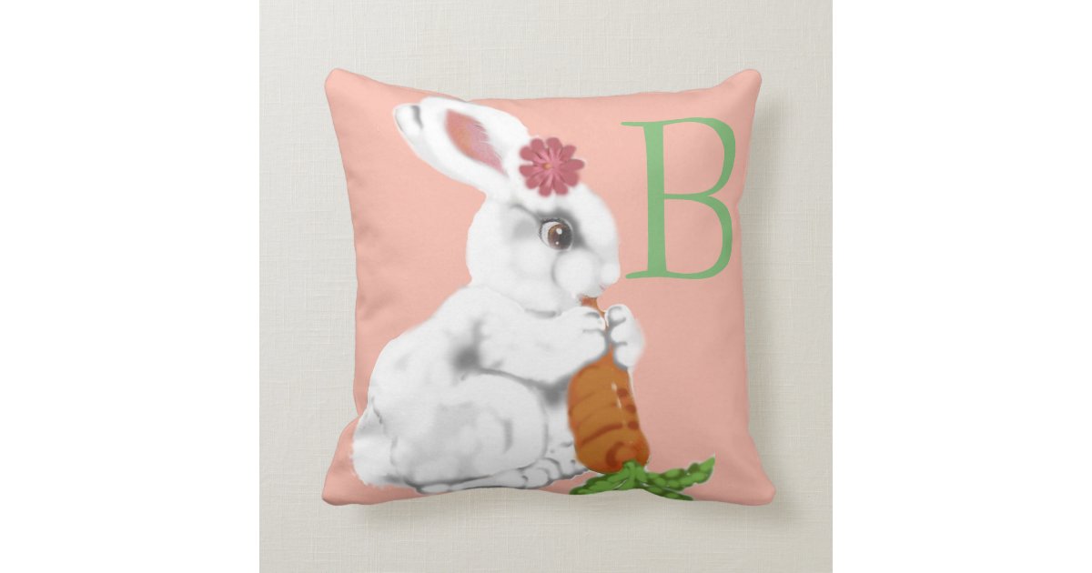 Vintage Look Baby Bunny Alphabet Letter Child Pink Throw Pillow