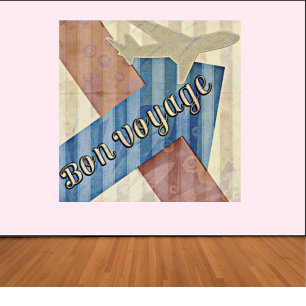 Vintage Look Beige Red & Blue Retro Bon Voyage Poster