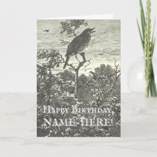 Vintage Look Bird in Tree Birthday Card